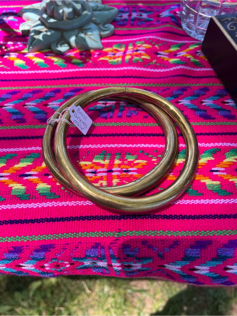 Vintage Brass Bangle Set - Chunky Round Bracelets